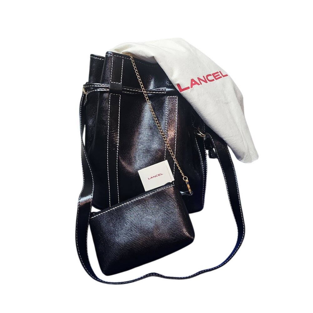Lancel Elsa Vestaire Pebbled Bucket Bag with Detachable Clutch